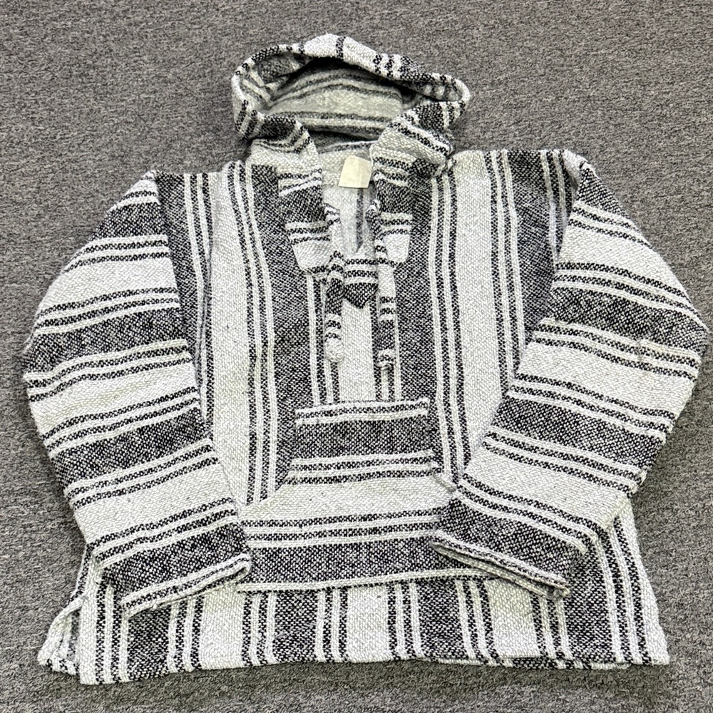 Unisex Striped Hooded Baja Poncho